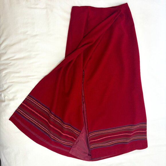 Eddie Bauer Women's Maroon (Garnet) Wool Blend Full Wrap Maxi Skirt, Size 6 - Picture 4 of 12